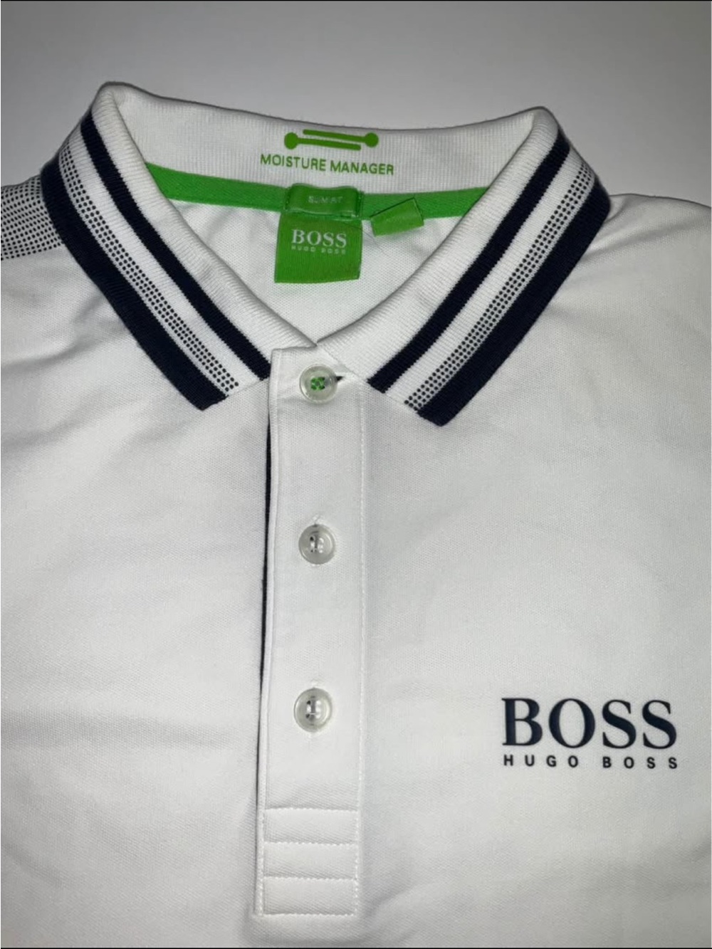 Hugo Boss White Polo with Navy Collar Stripes slim fit